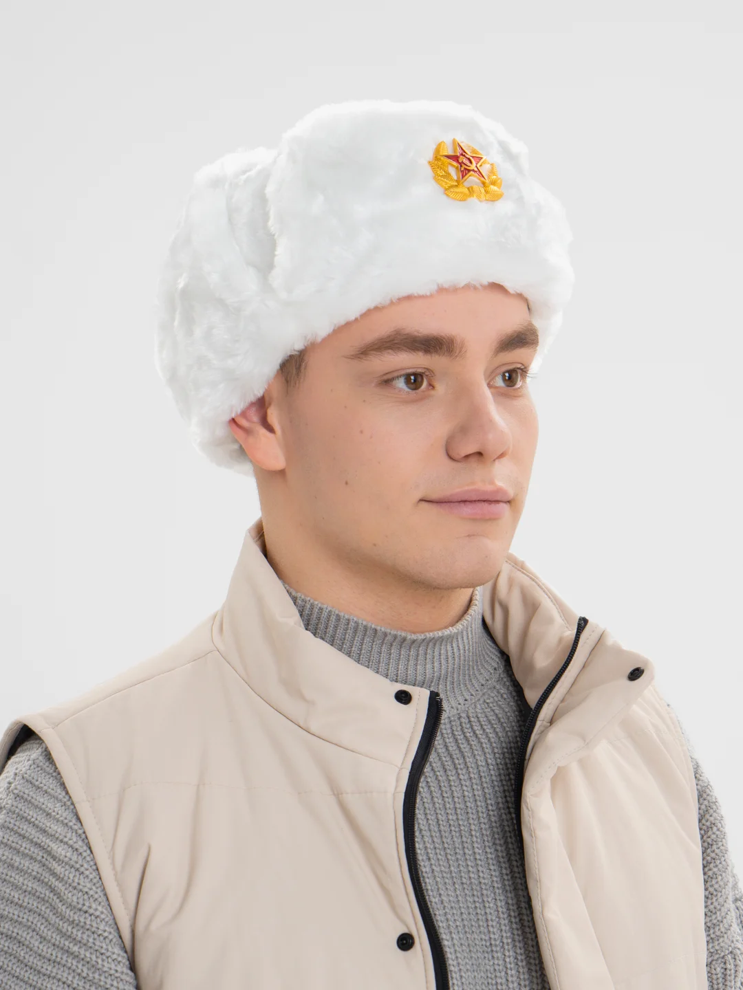Шапка ушанка с кокардой СССР, сувенирная
