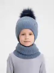 Синий комплект детский, демисезонный: шапка, снуд