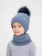 Синий комплект детский, демисезонный: шапка, снуд