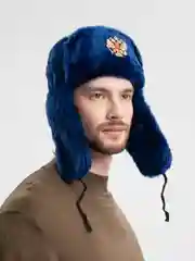 Темно-синий шапка ушанка с кокардой СССР, сувенирная