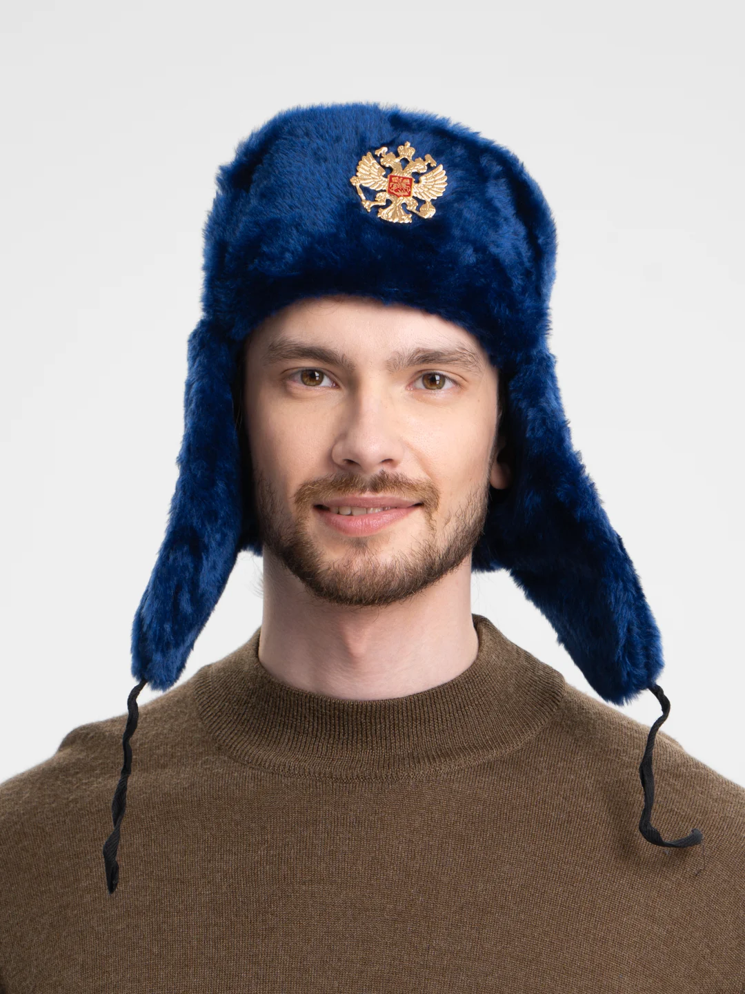 Темно-синий шапка ушанка с кокардой СССР, сувенирная