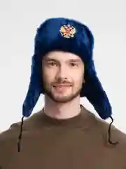 Темно-синий шапка ушанка с кокардой СССР, сувенирная
