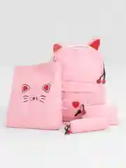 Розовый школьный рюкзак Cat c ушками, 4 в 1 : рюкзак, сумка-шоппер, пенал, кошелек
