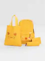 Желтый школьный рюкзак Cat c ушками, 4 в 1 : рюкзак, сумка-шоппер, пенал, кошелек