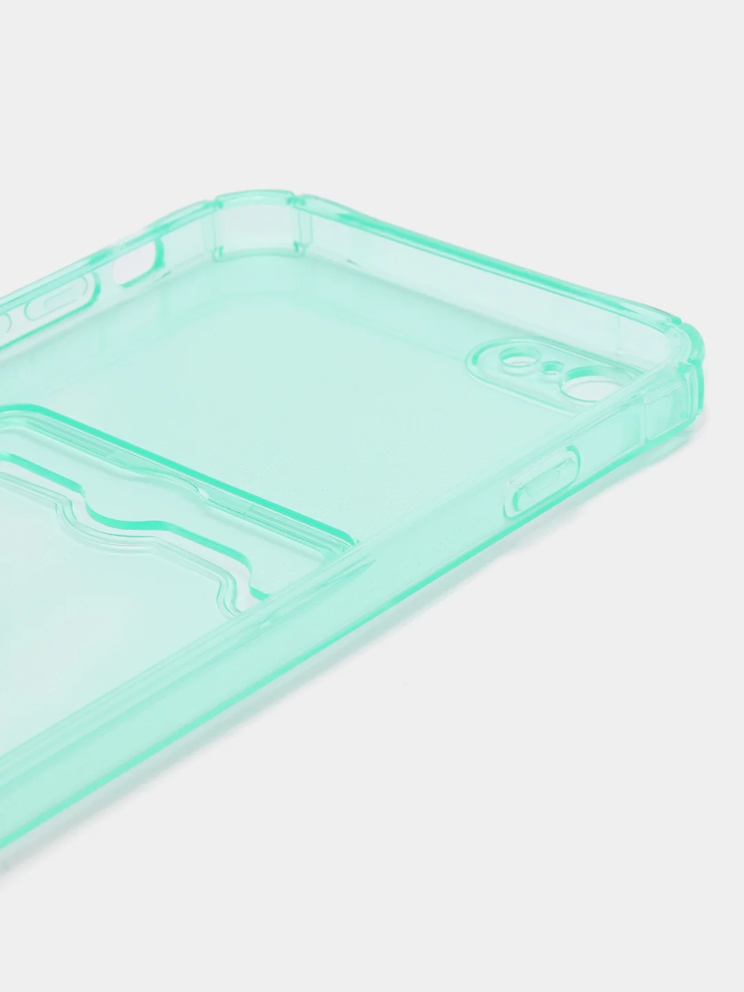 Бирюзовый чехол iPhone 11, 15 Pro, 14 Max, 13, 12, XR, XS, 6, 7, 8 Plus, SE, с карманом для карт, прозрачный