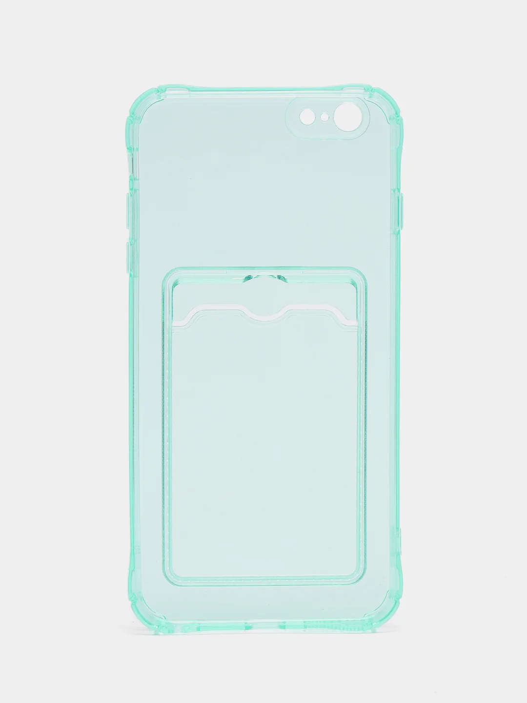 Бирюзовый чехол iPhone 11, 15 Pro, 14 Max, 13, 12, XR, XS, 6, 7, 8 Plus, SE, с карманом для карт, прозрачный