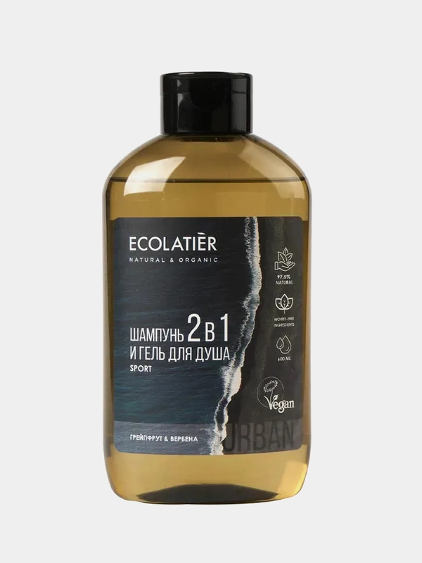 Ecolatier Мужской гель для душа и шампунь 2 в 1 грейпфрут & вербена, 600 мл