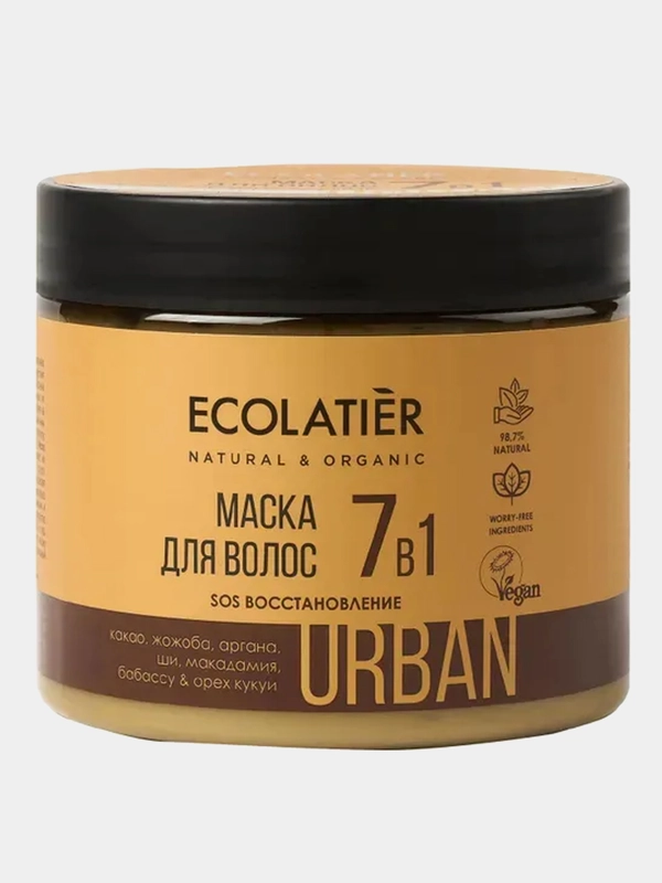 Ecolatier Маска для волос SOS Восстановление 7 в 1 какао & жожоба , 380 мл