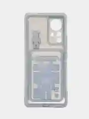 Голубой чехол Xiaomi 12 Pro (Сяоми 12 Про), прозрачный, с карманом для карты, с рисунком