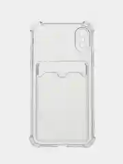 Голубой чехол для iPhone 11/12/13/14/Pro/Max/XR/7/8 прозрачный с отделом-карманом отсеком для карт
