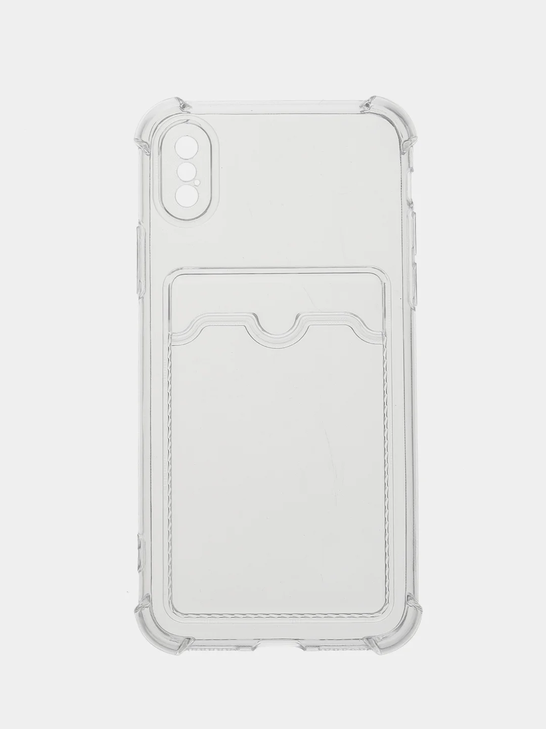 Голубой чехол для iPhone 11/12/13/14/Pro/Max/XR/7/8 прозрачный с отделом-карманом отсеком для карт