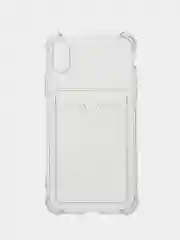 Голубой чехол для iPhone 11/12/13/14/Pro/Max/XR/7/8 прозрачный с отделом-карманом отсеком для карт