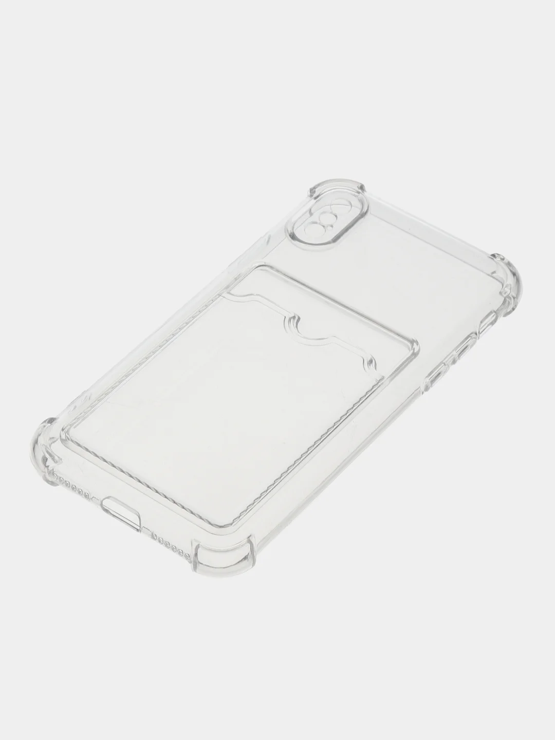 Голубой чехол для iPhone 11/12/13/14/Pro/Max/XR/7/8 прозрачный с отделом-карманом отсеком для карт
