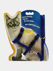 Синий шлейка с поводком для кошек