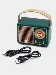 Зеленый колонка блютуз портативная "Ретро радио", Fm, USB, Bluetooth