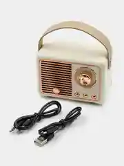 Белый колонка блютуз портативная "Ретро радио", Fm, USB, Bluetooth