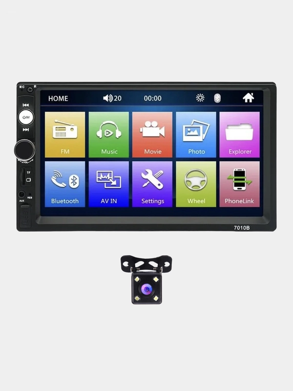 Магнитола 2 DIN c камерой заднего вида, экран 7", Bluetooth, USB, AUX ...