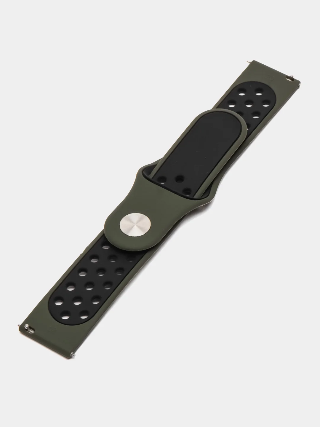 Зелёный хаки силиконовый ремешок для Xiaomi Amazfit Bip, Huawei, Haylou, Samsung, 20 мм, с кнопкой