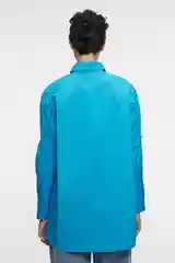 Синий рубашка женская Befree, oversize, хлопковая, с нагрудным карманом