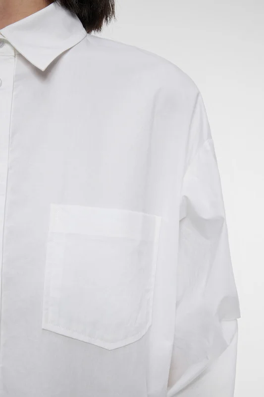 Белый рубашка женская Befree, oversize, хлопковая, с нагрудным карманом