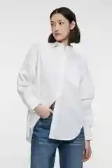 Белый рубашка женская Befree, oversize, хлопковая, с нагрудным карманом