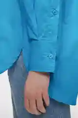 Синий рубашка женская Befree, oversize, хлопковая, с нагрудным карманом
