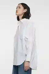 Белый рубашка женская Befree, oversize, хлопковая, с нагрудным карманом