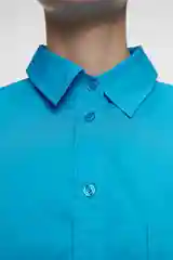 Синий рубашка женская Befree, oversize, хлопковая, с нагрудным карманом