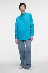 Синий рубашка женская Befree, oversize, хлопковая, с нагрудным карманом