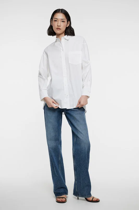 Белый рубашка женская Befree, oversize, хлопковая, с нагрудным карманом