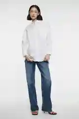 Белый рубашка женская Befree, oversize, хлопковая, с нагрудным карманом