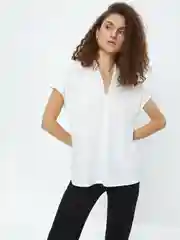 Бежевый меланж блузка с вырезом женская Zarina укороченная