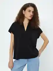 Черный блузка с вырезом женская Zarina укороченная