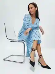 Голубой платье-миди женское Zarina из шифона с длинными рукавами