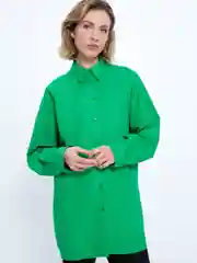 Зеленый блузка-оверсайз из хлопка женская Zarina рубашечного кроя