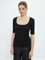 Черный блузка с вырезом Zarina, женская, однотонная, облегающего кроя