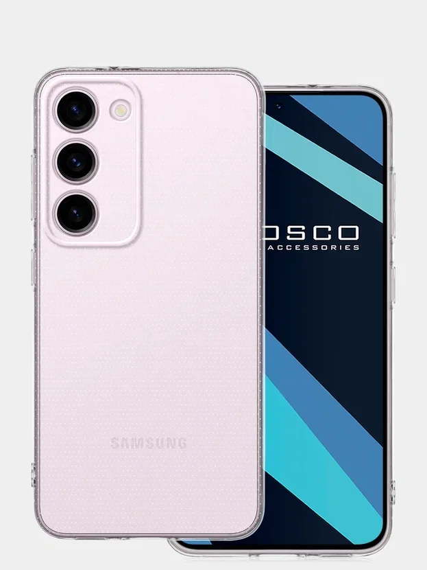 Прозрачный чехол для Samsung Galaxy S23 силиконовый ROSCO прозрачный с бортиком- защитой модуля камер