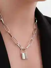 Серебряный цепочка на шею с подвеской, ожерелье на шею, цепочка с крупными звеньями и замком