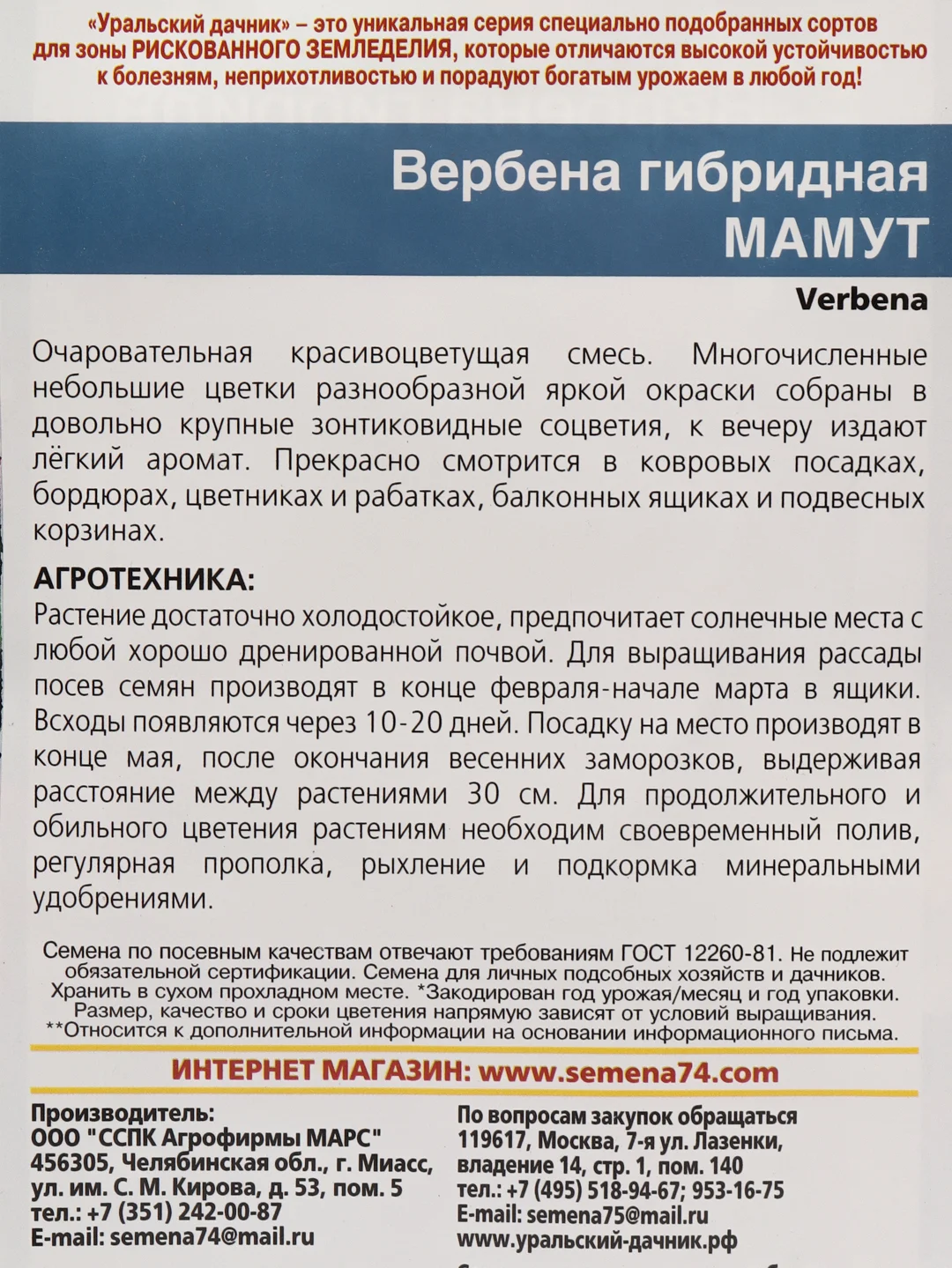Вербена Мамут (семена,цветы)