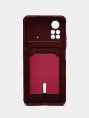 Бордовый чехол Xiaomi Poco X4 Pro (Сяоми Поко Х4 Про), силиконовый, с карманом для карты
