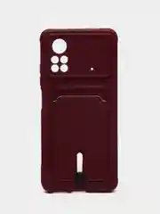 Бордовый чехол Xiaomi Poco X4 Pro (Сяоми Поко Х4 Про), силиконовый, с карманом для карты