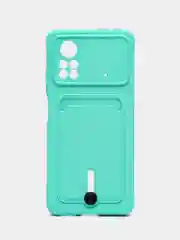 Бирюзовый чехол Xiaomi Poco X4 Pro (Сяоми Поко Х4 Про), силиконовый, с карманом для карты