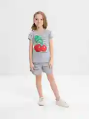Серый комплект для девочек, спортивный, хлопок: футболка и шорты, 4-8 лет