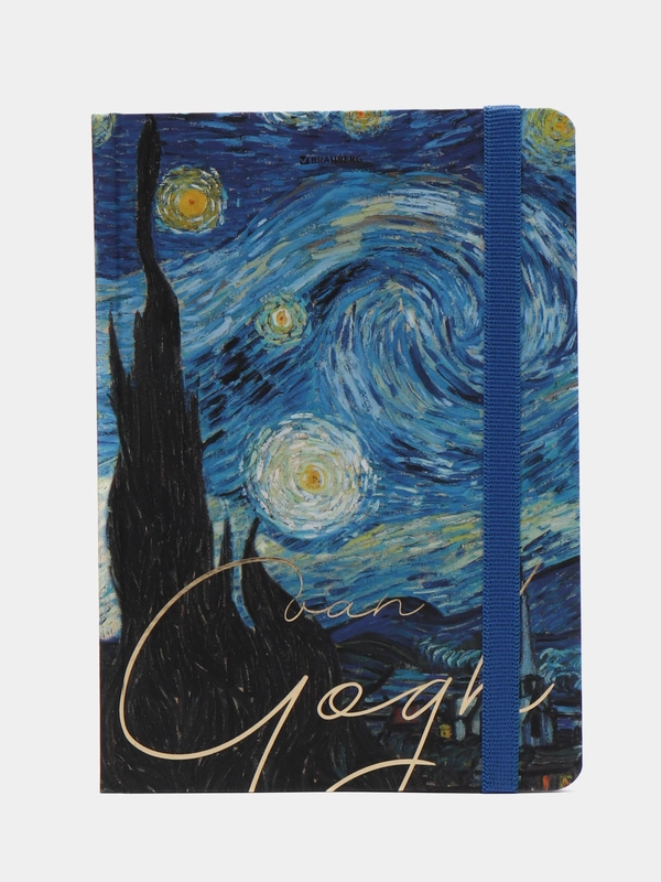 Блокнот с резинкой BRAUBERG Van Gogh, в клетку, твердая обложка, 96 л, А5, 145 х 203