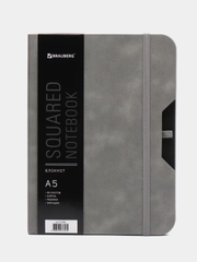 Блокнот А5 Brauberg "Note", софт-тач, с резинкой, клетка, серый, 80 листов, 162 х 218 мм