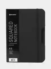 Блокнот BRAUBERG NOTE, под кожу, клетка, с резинкой, черный, А5, 162 х 21, 80 листов