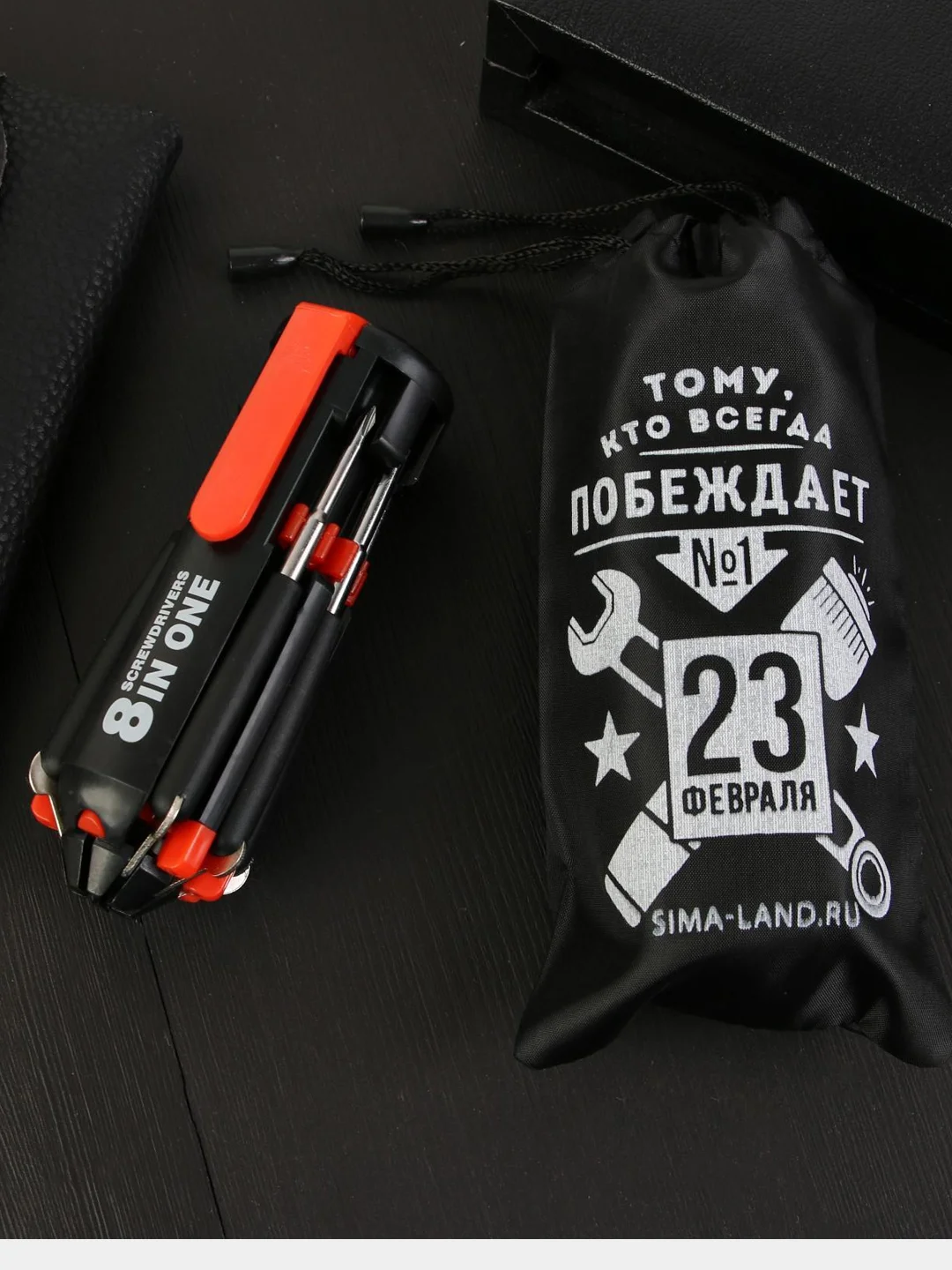 Белый фонарик-мультитул, многофункциональный, 8 в 1, в подарочном мешочке