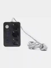 Черный сетевой фильтр с тремя USB портами, 4 евророзетки/3 usb порта,3 евророзетки