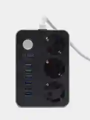 Черный сетевой фильтр с тремя USB портами, 4 евророзетки/3 usb порта,3 евророзетки