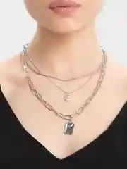 Серый металлик колье, ожерелье, многослойные цепи на шею, крупные цепи
